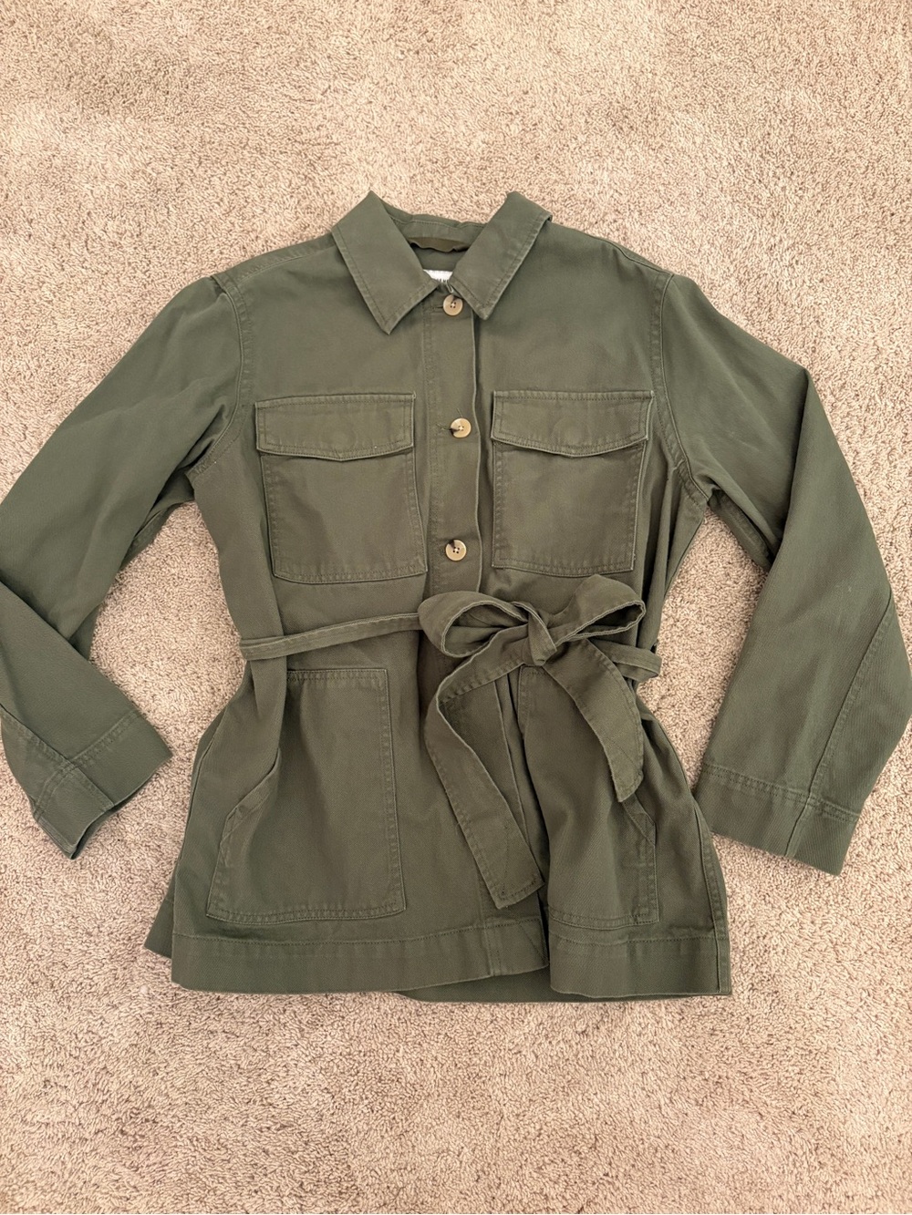 Women’s Olive Utility Jacket with Self-Tie Belt